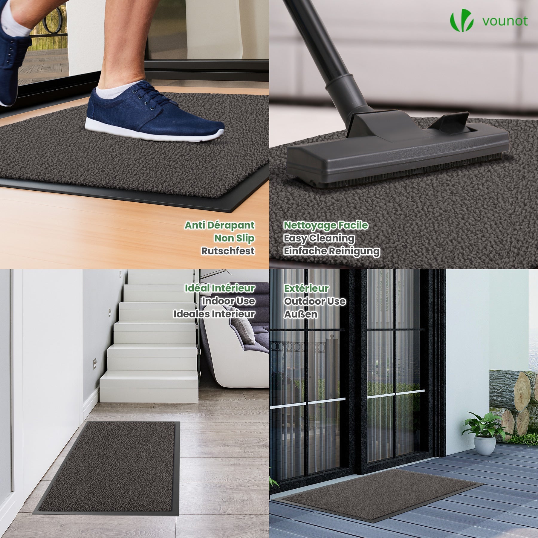Tapis de porte paillasson d'entrée 90x150cm - antidérapant antipoussière imperméable lavable - anthracite - VOUNOT® - 4