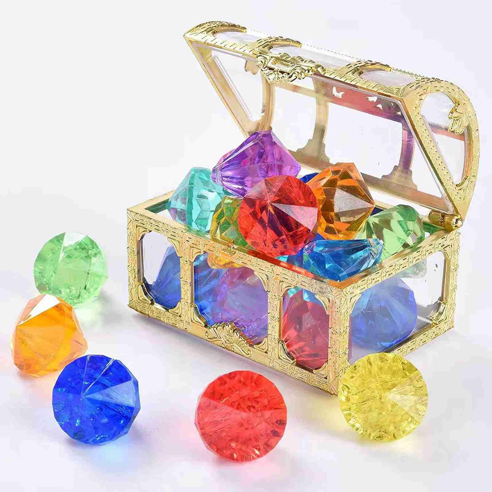 Lot de 10 jouets de plongée en diamant en acrylique avec boîte dorée colorée pour garçons et filles - 2