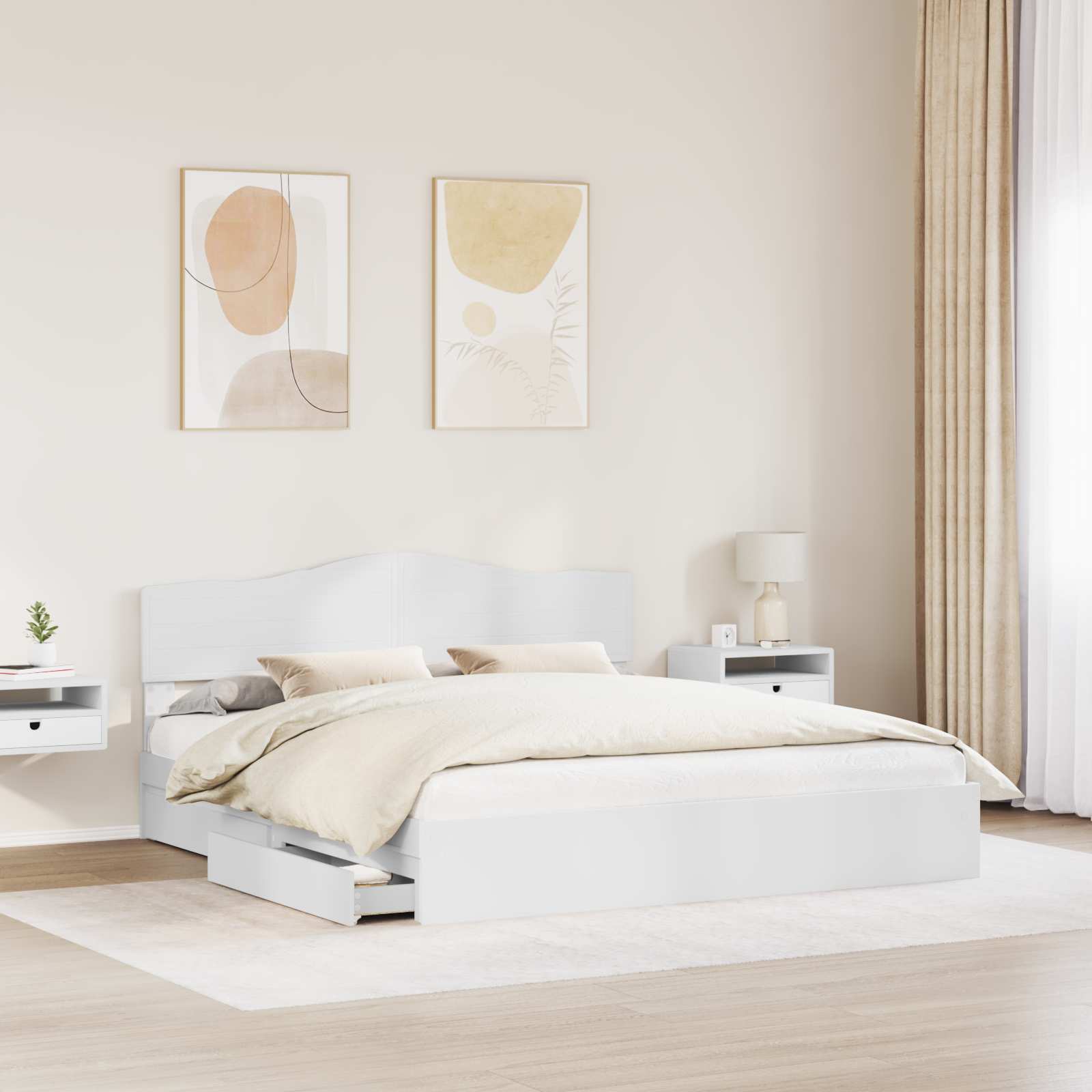 Lit de rangement réglable blanc 180 x 200 cm en panneau de bois - 3