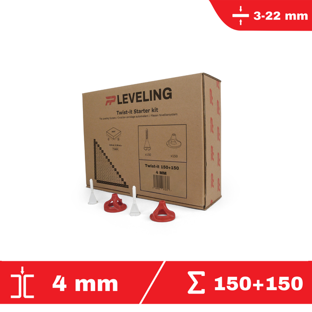 150 croisillons autonivelants 4mm + 150 cadrans - FLAT-PRO starter kit - système de nivellement de carrelage à visser