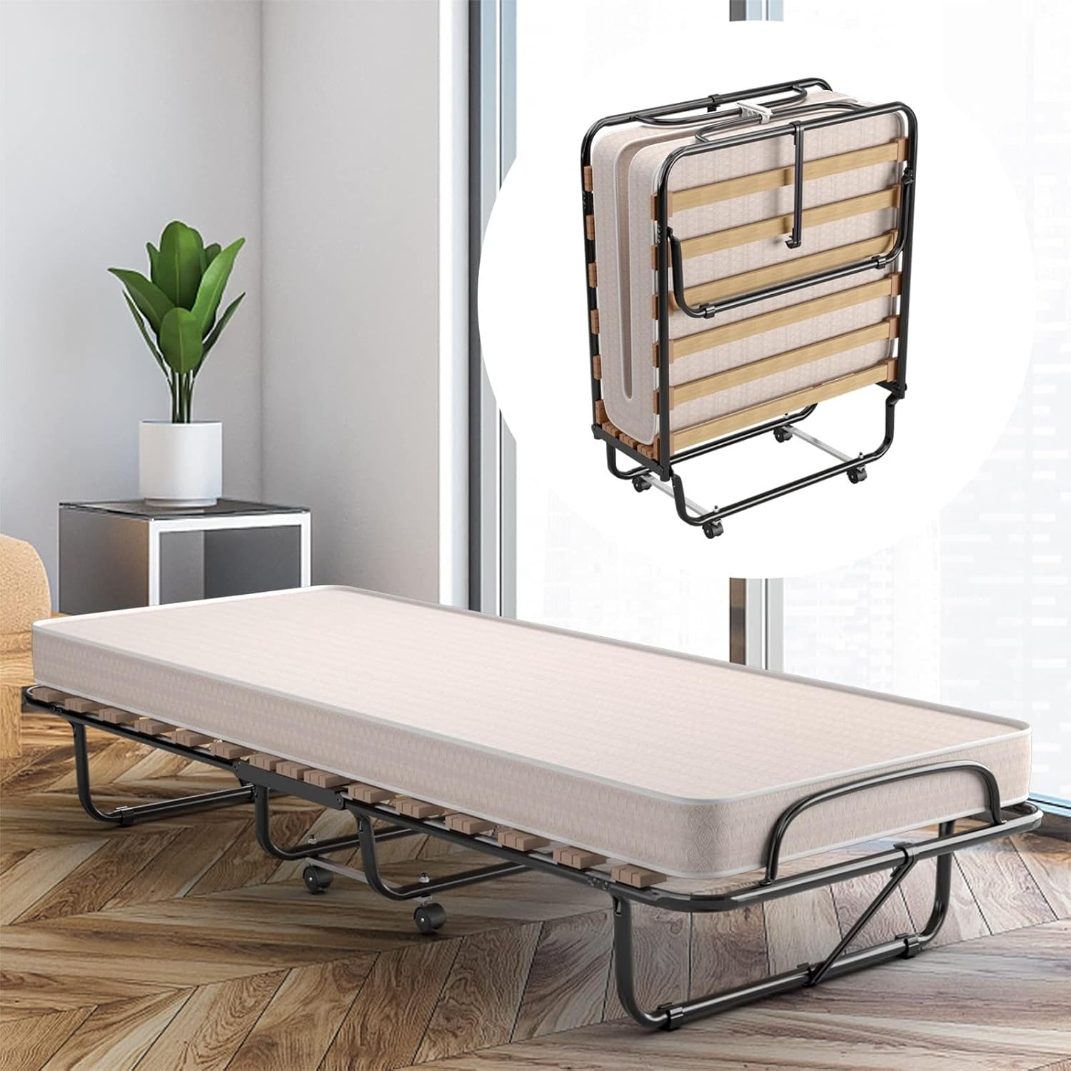 Lit Pliant 1 Personne 80 x 190 cm avec Matelas en Mémoire 10 cm, Charge ...