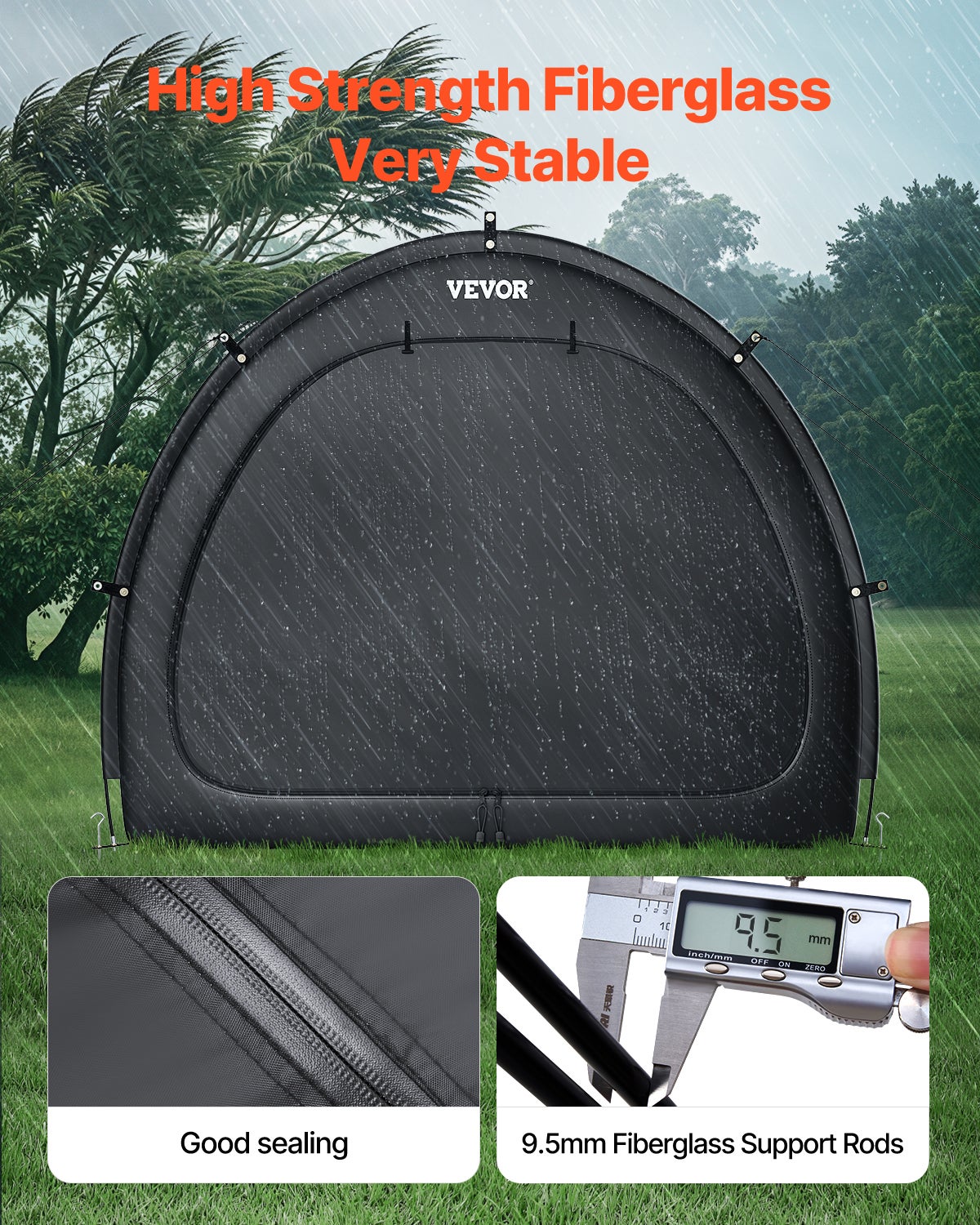 Abri à Vélo pour 1-2 Vélos,VEVOR Tente de Rangement Étanche en Forme d'Éventail,Poteaux Fibre de Verre,Double Fermeture Éclair - 4