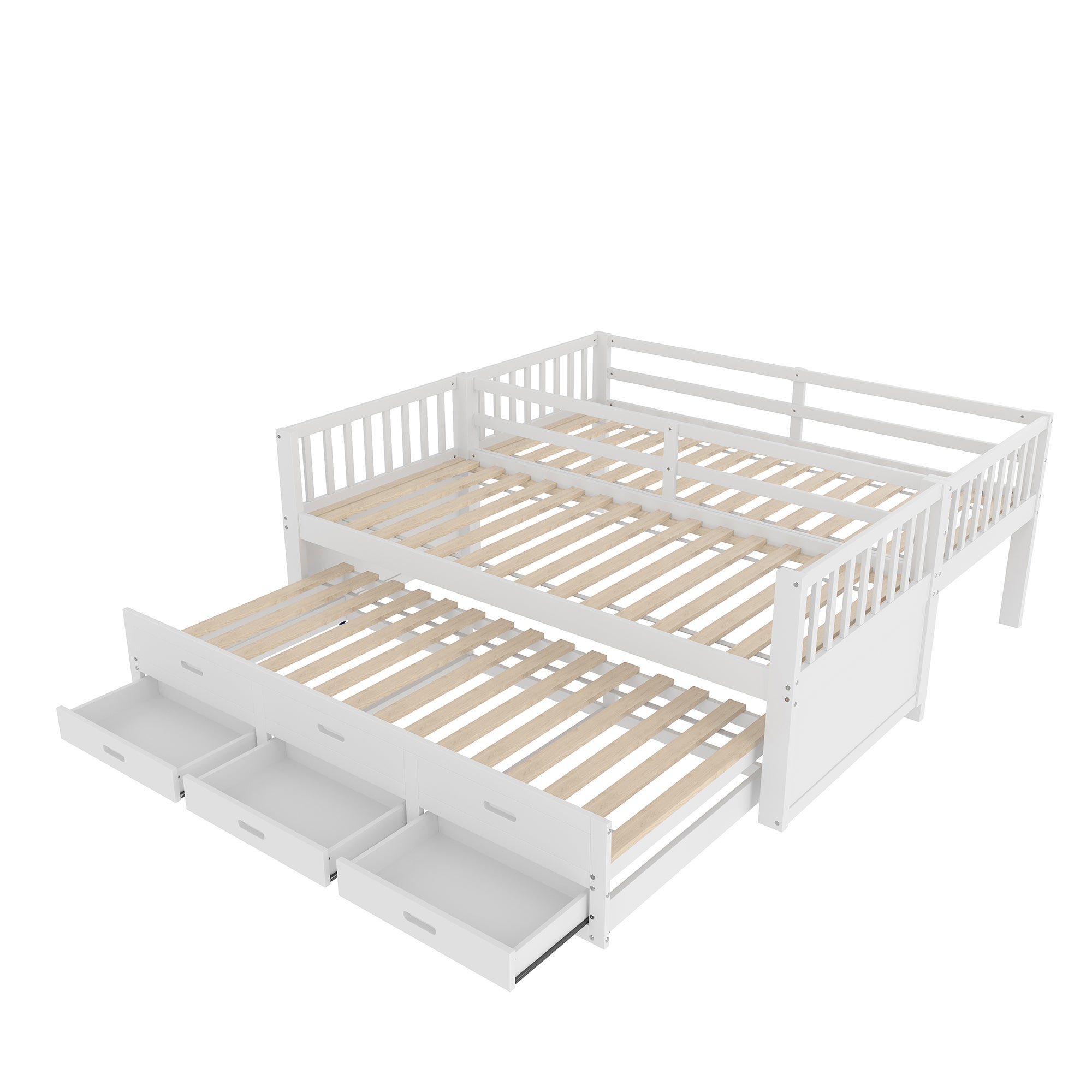 Lit superposé en bois 90 x 200 cm avec lit gigogne pour enfant, Lit mezzanine et 3 tiroirs, sommier à lattes, blanc (sans matelas) - 5