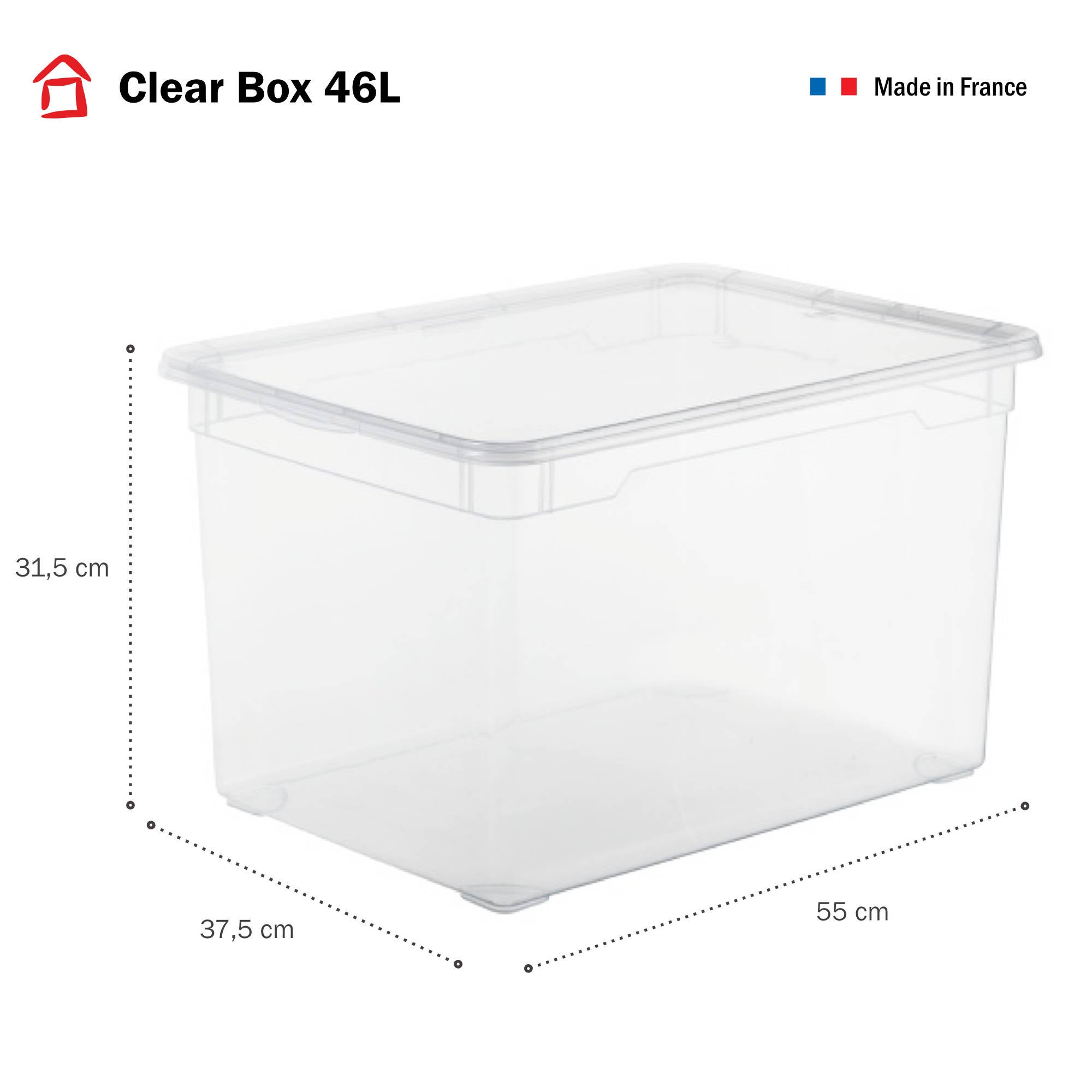 Lot de 5 boîtes de rangement en plastique transparent 46L avec couvercle CLEAR BOX Maxi - 2
