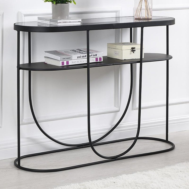 Konsola z 1 półką z metalu i szkła dymionego - Czarny i Przezroczysty - PRETORIA