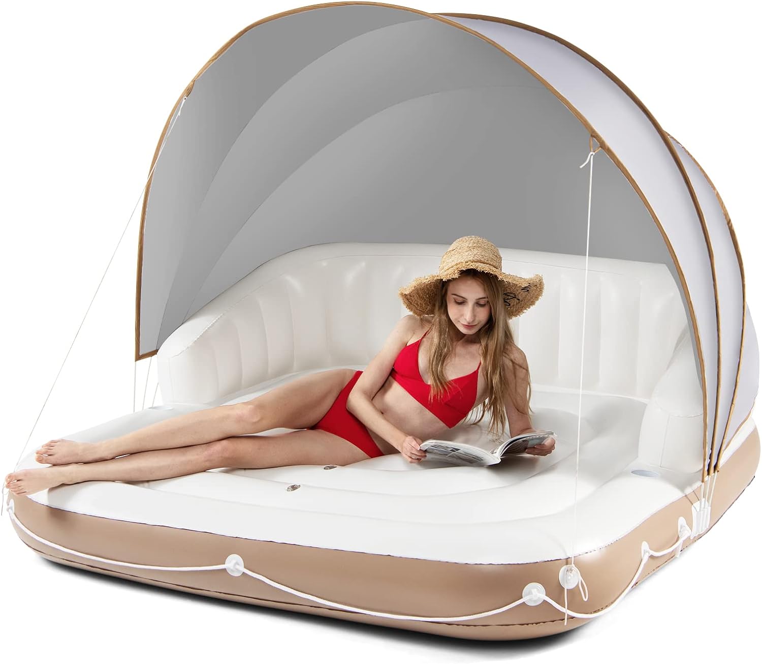 Pływający Materac z Pianki XPE, Rozmiary 220 x 90 / 210 x 66 / 176 x 90 cm, dla 1 Osoby, do Basenu, Jeziora i Plaży, Kolor Pomarańczowo-Żółty