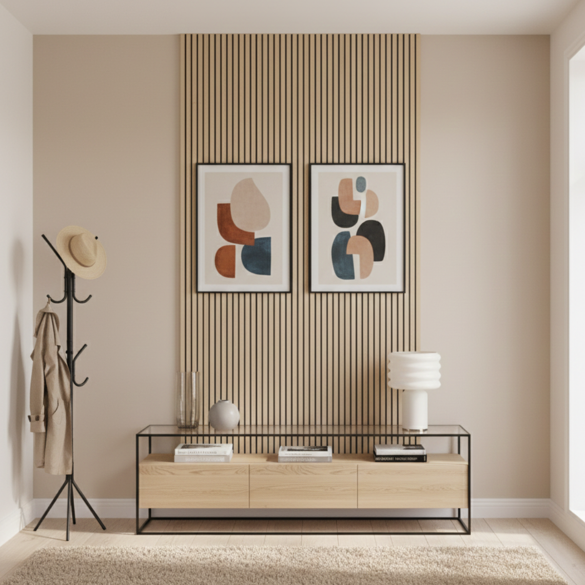 Panneau mural acoustique tasseaux MDF placage chêne véritable, L.267 cm x l.57,25 cm x Ep. 19 mm - 5