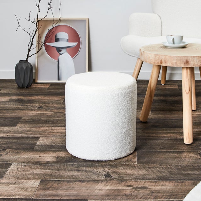 Pouf - HOME DECO FACTORY - Rhea - Bouclette - Blanc