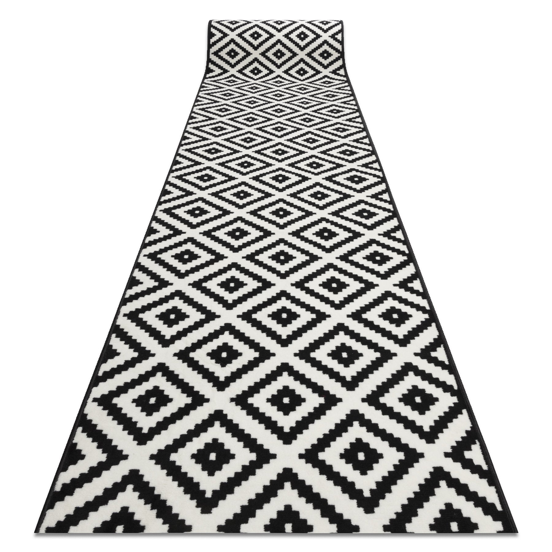 Alfombra de pasillo bcf morad diamantes negro / crema 90 cm 90x300 cm