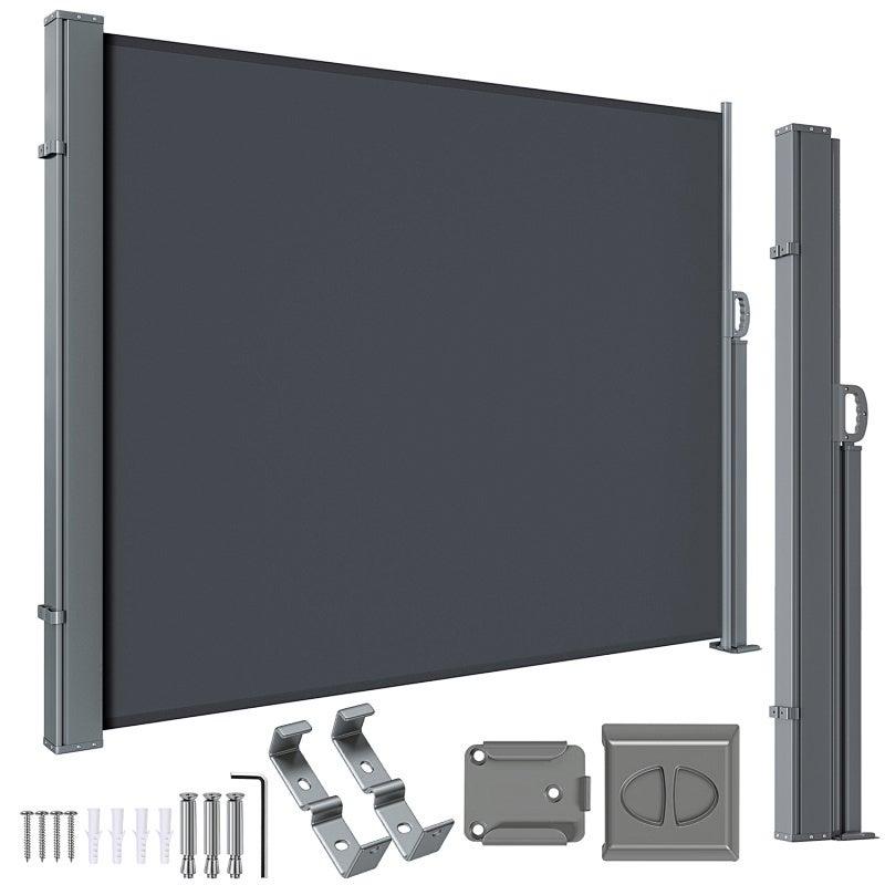 Toldo lateral retráctil 140 x 300 cm biombo exterior impermeable tela de poliéster 180 g/m² cortavientos pantalla separador resistente