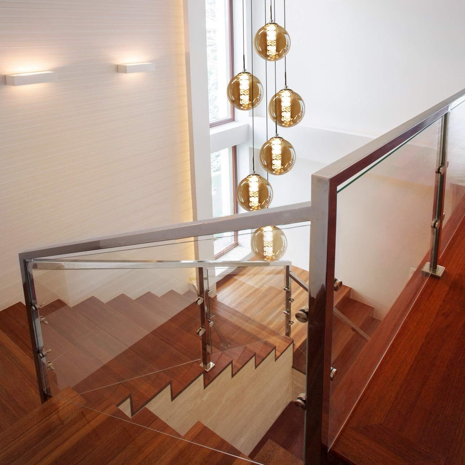 NETTLIFE Suspension verre Diam.31cm G9 ambre table à manger boule réglable en hauteur 6 lampes dans la cuisine lampe de salon lampe de chambre - 9