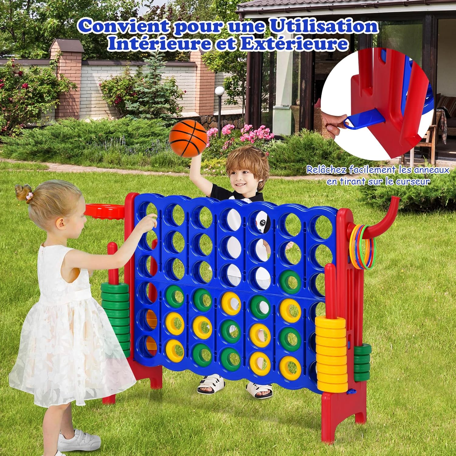 Puissance 4 Géant,Jeu de Société Puissance 4 avec 42 Anneaux et Curseurs pour Redémarrage Rapide, 84 x 33 x 79 cm, Rouge - 7