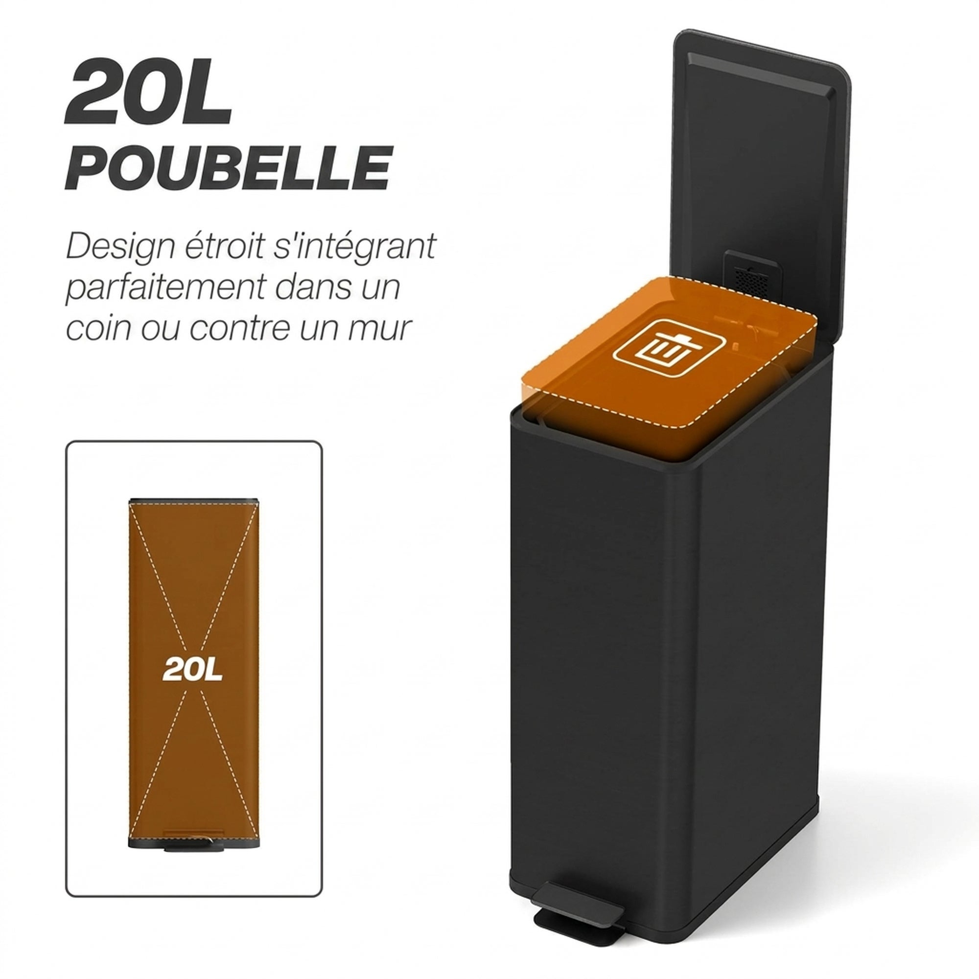 Poubelle de cuisine à pédale couvercle à fermeture douce acier noir ...
