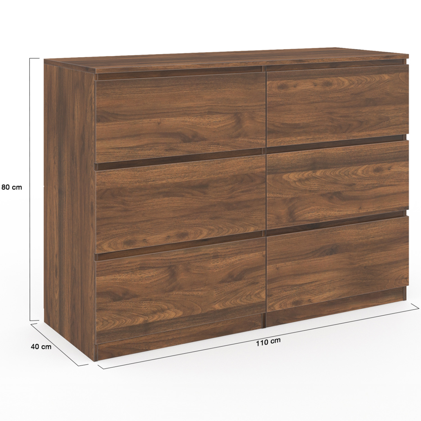 Commode 6 tiroirs TOMI 110 cm effet noyer - 5