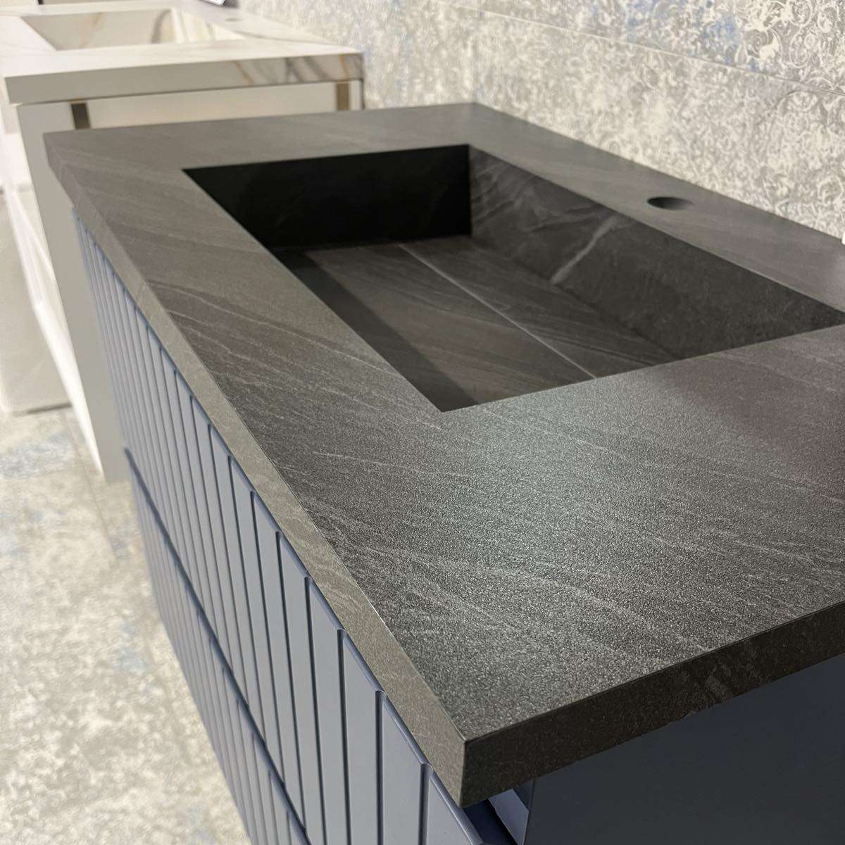 Meuble salle de bain ANCONA 100cm – Plan vasque grès cérame, 2 tiroirs, finition Finition Chêne Naturel, H 54cm x P 45cm - 7