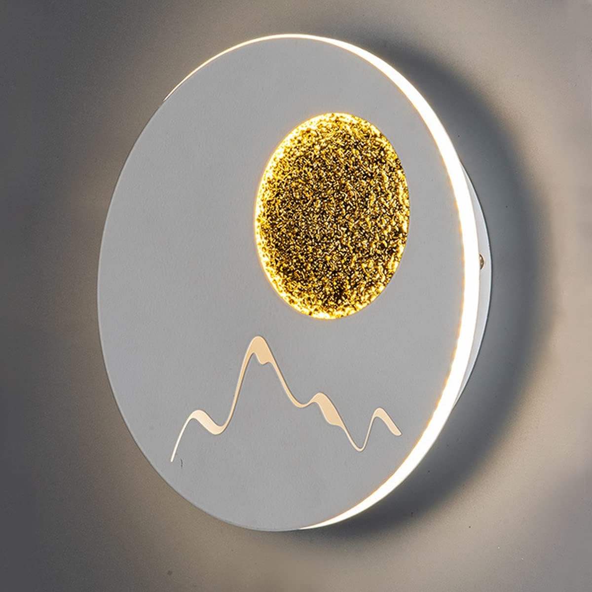 13W Kinkiet Wewnętrzny, Kinkiet z Motywem Księżyca i Gór, Naturalna Biel 4000K, Lampa Ścienna Design, Biała Lampa