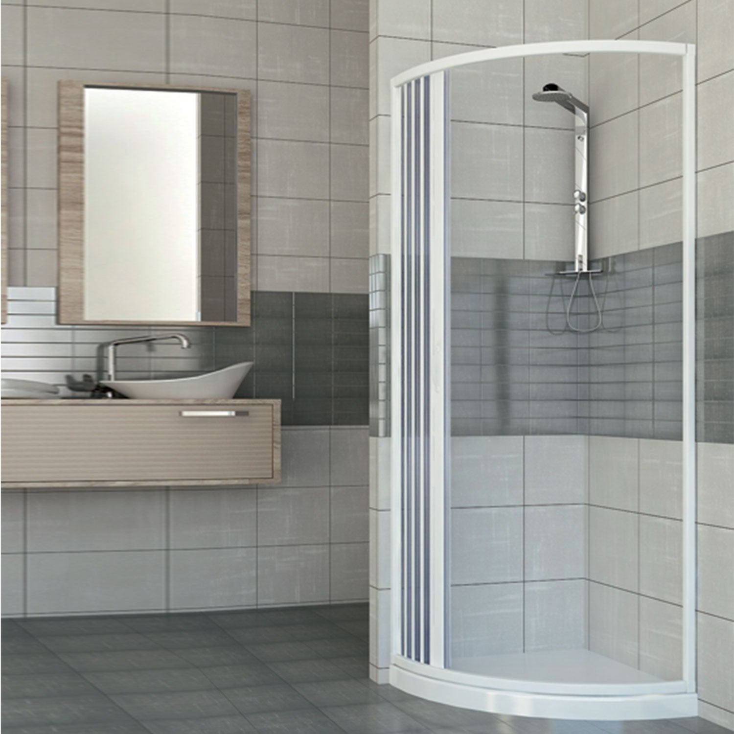 Mampara de Ducha 90x90 CM Semicircular de PVC mod. Scorpione con apertura Lateral - 4