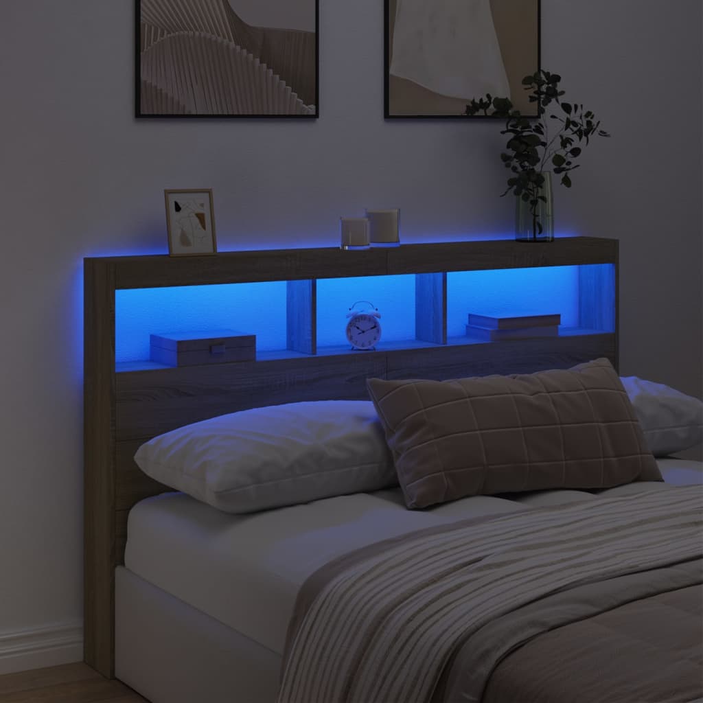 Armoire tête de lit | Tête de lit pour lit adult | Décoration murale avec LED chêne sonoma 160x17x102 cm CFW51201 - 4