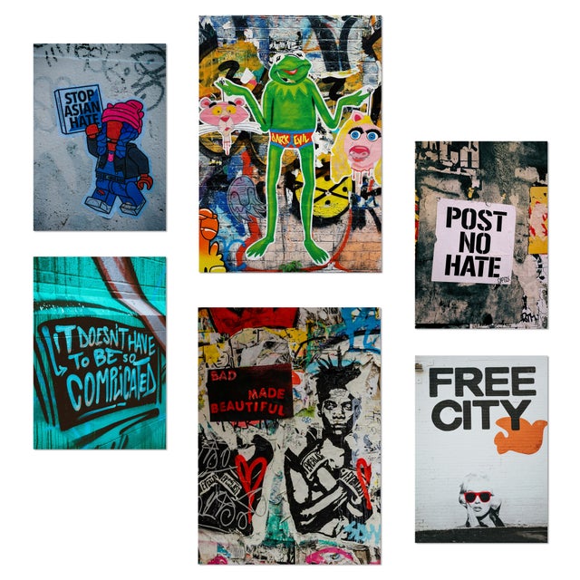 Nacnic Lot De 6 Affiches Graffiti, Street Art Plein De Couleurs. Réclamation De Pochoir Mural