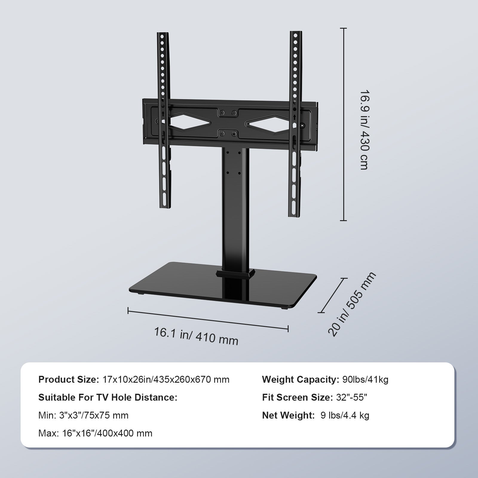 Support TV sur Pied VEVOR pour Televisions de 32 a 55 pouces Meuble TV sur Pied Pivotant a ± 40° Hauteur Reglable 61,5-67 cm Pied TV Universel Chargea - 7