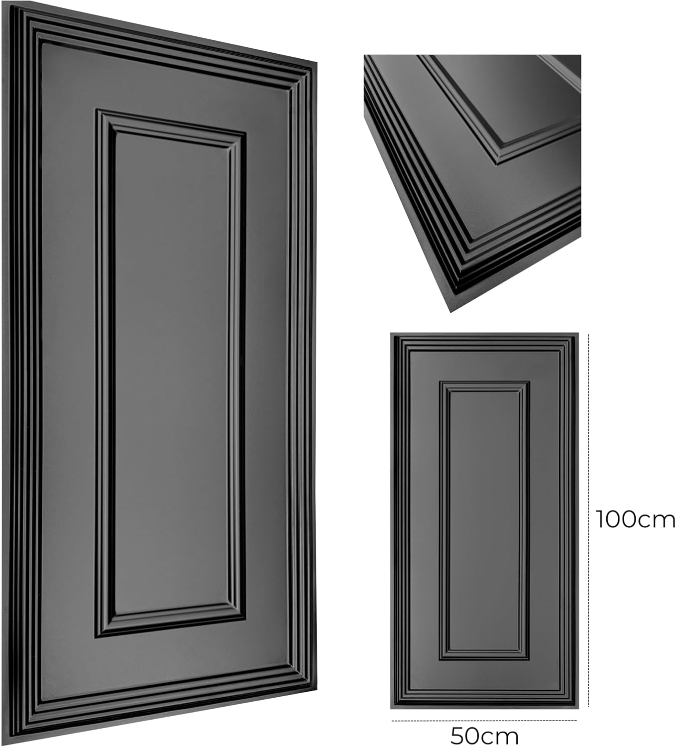 0.5m² Panneaux muraux 3D en PVC 100x50 cm – Design italien, effet moulures classiques, revêtement moderne pour salon, chambre et couloir TD100 Black - 3