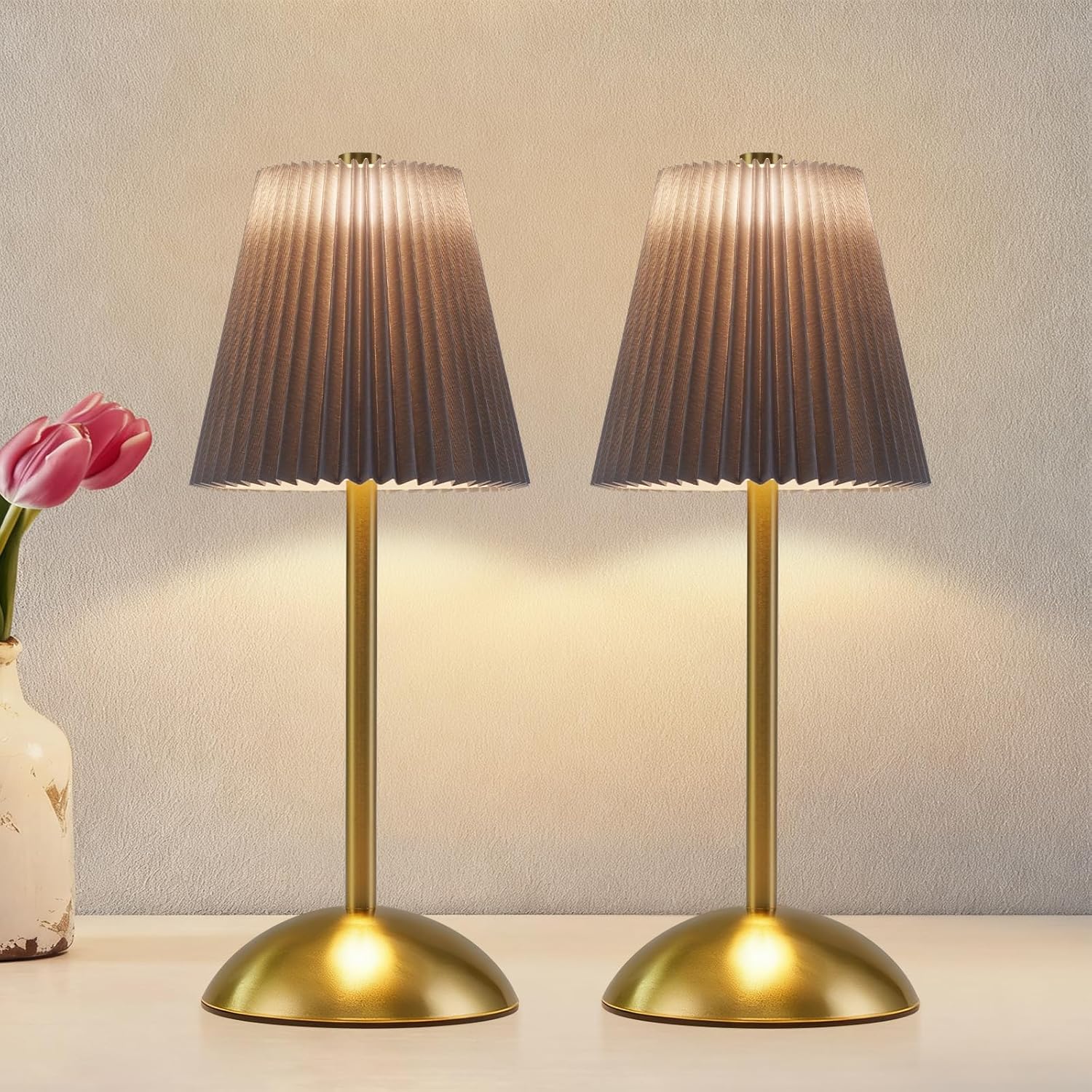 ZMH Zestaw 2 bezprzewodowych lamp stołowych LED z portem USB, 3 temperatury barwowe (zielona)