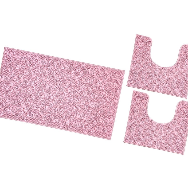 Dywanik łazienkowy 3D Miękki Chłonny Antypoślizgowy Zmywalny Dywanik Nocny Zestaw 3-Częściowy Różowy