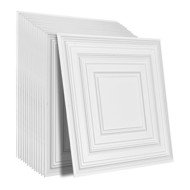 Paneles de Techo PVC SucceBuy 605 x 605 mm, Lote de 12, Placas Blancas con Relieve 3D para Pegar o Suspender