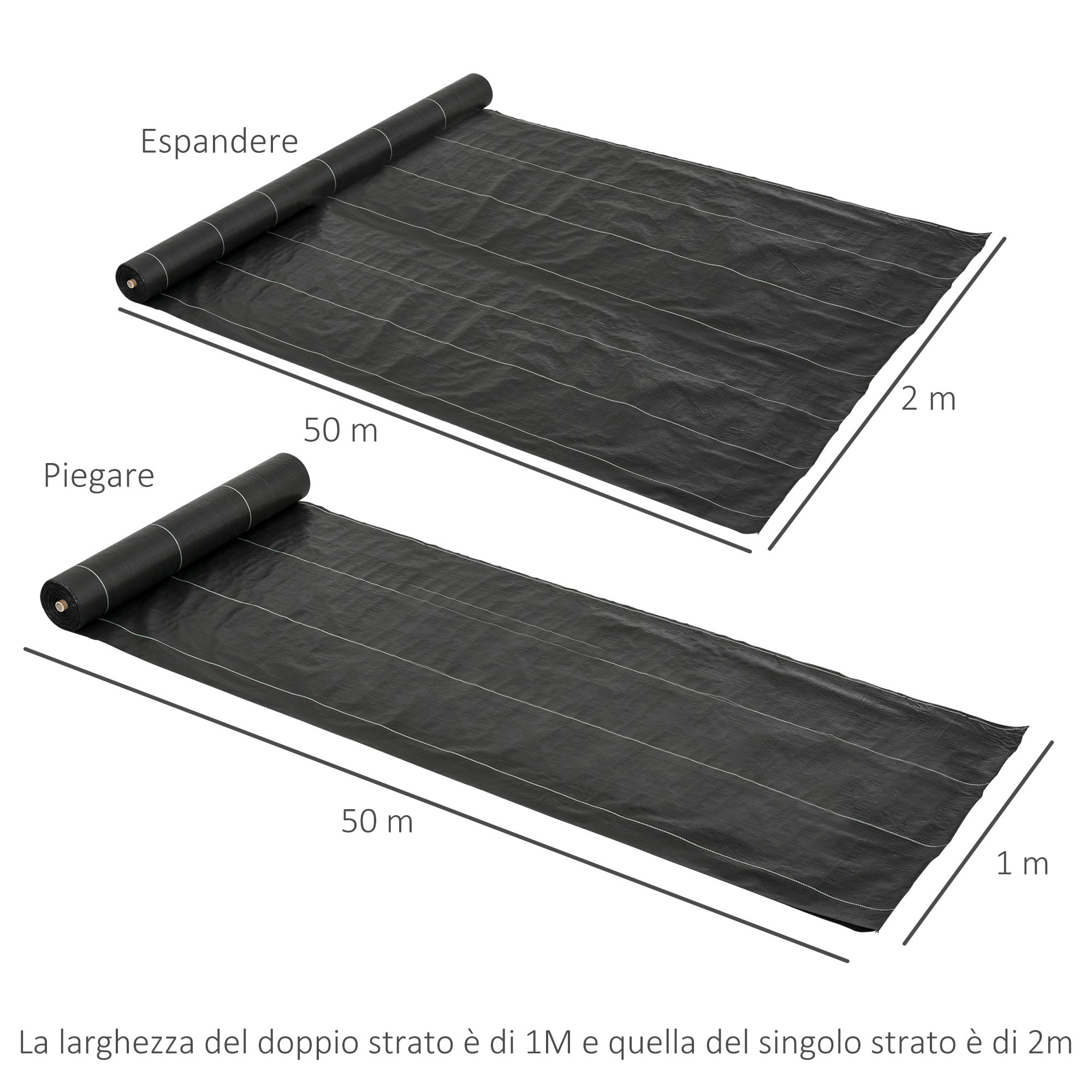 Outsunny Telo per Pacciamatura Drenante e Traspirante 50x2 m in PP per Orto, Serra e Giardiano con Quadrettatura - 3