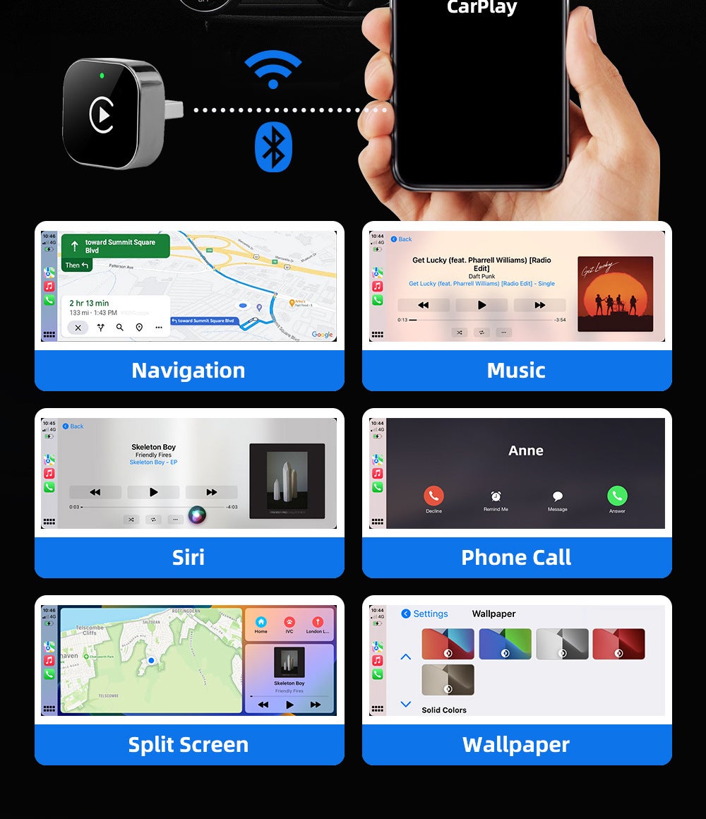 Adaptateur CarPlay sans fil pour iPhone, mise à niveau 2025&nbsp;: filaire vers sans fil avec extension USB-A et Type-C, Plug and Play - 6