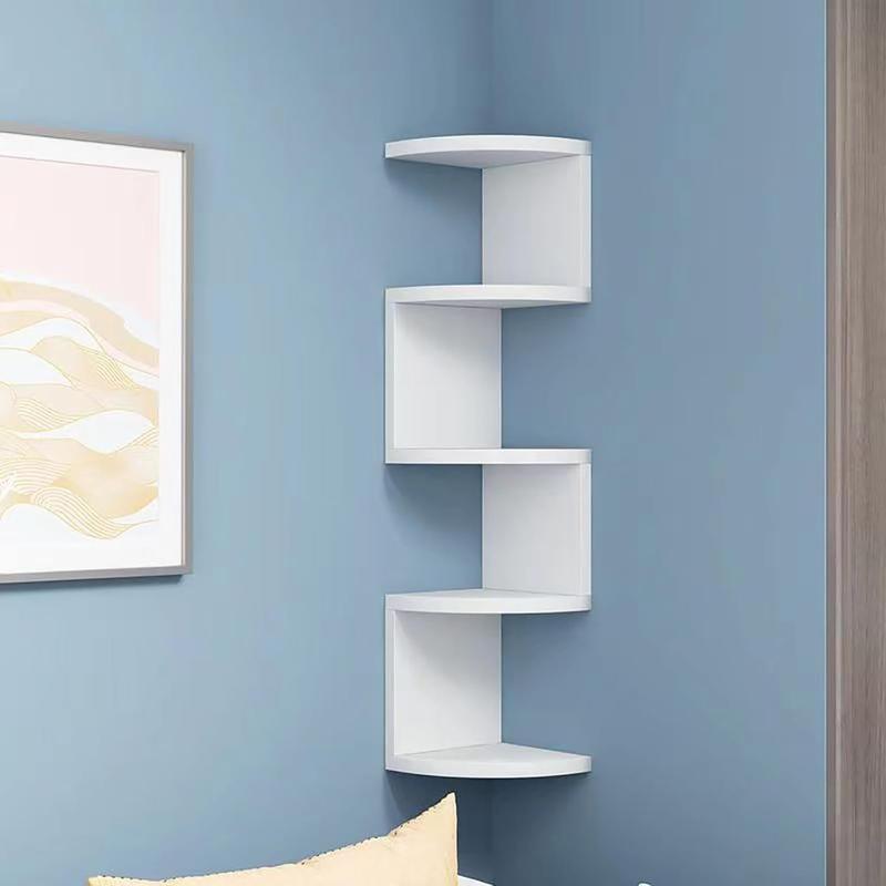 BOMCLAP Scaffale angolare a 5 ripiani bianco, moderno scaffale sospeso, scaffale salvaspazio per soggiorno. - 7
