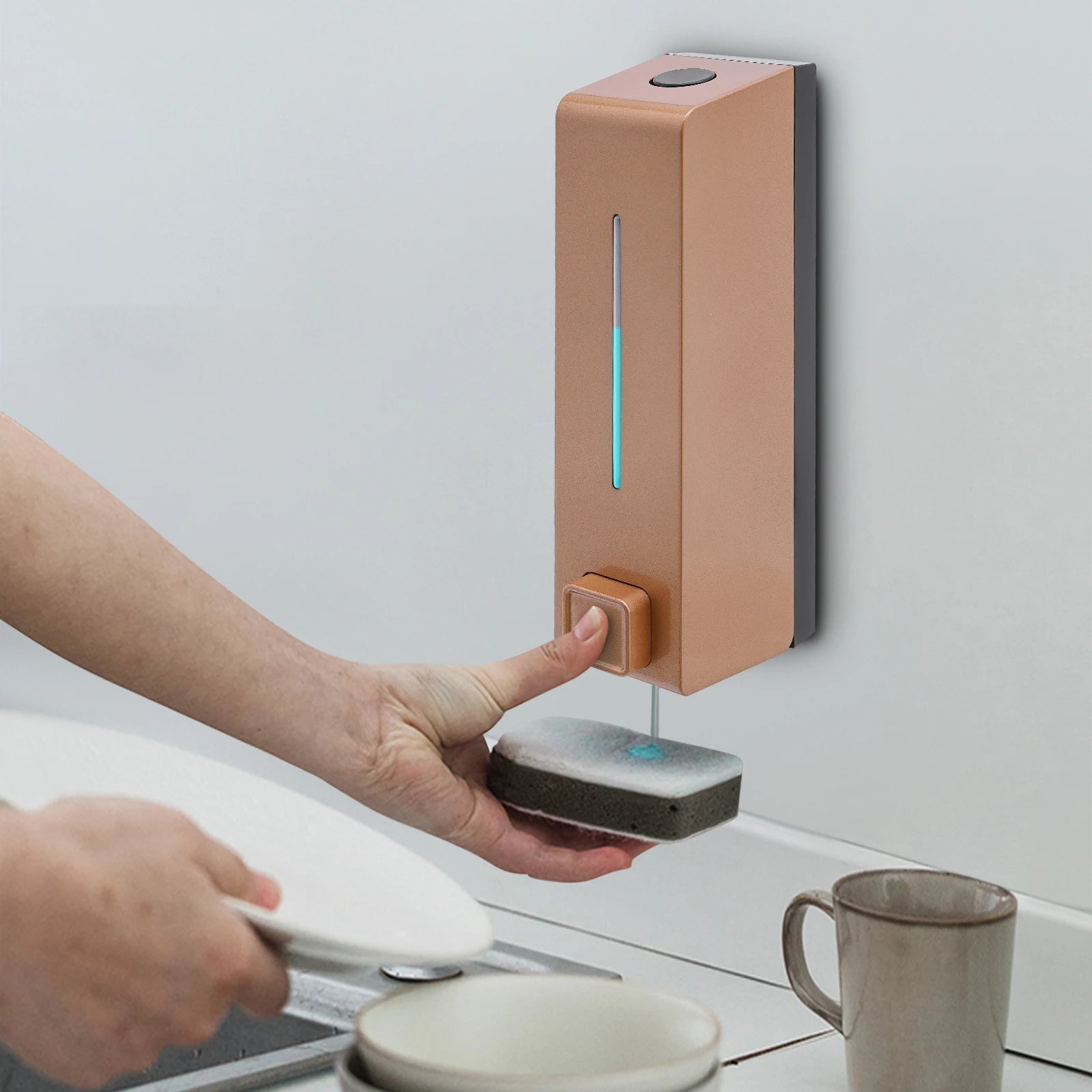 Distributeur De Savon Mural Avec Ventouse - Capacité 450 Ml - Matériau PET - Sans Perçage - Gris Translucide