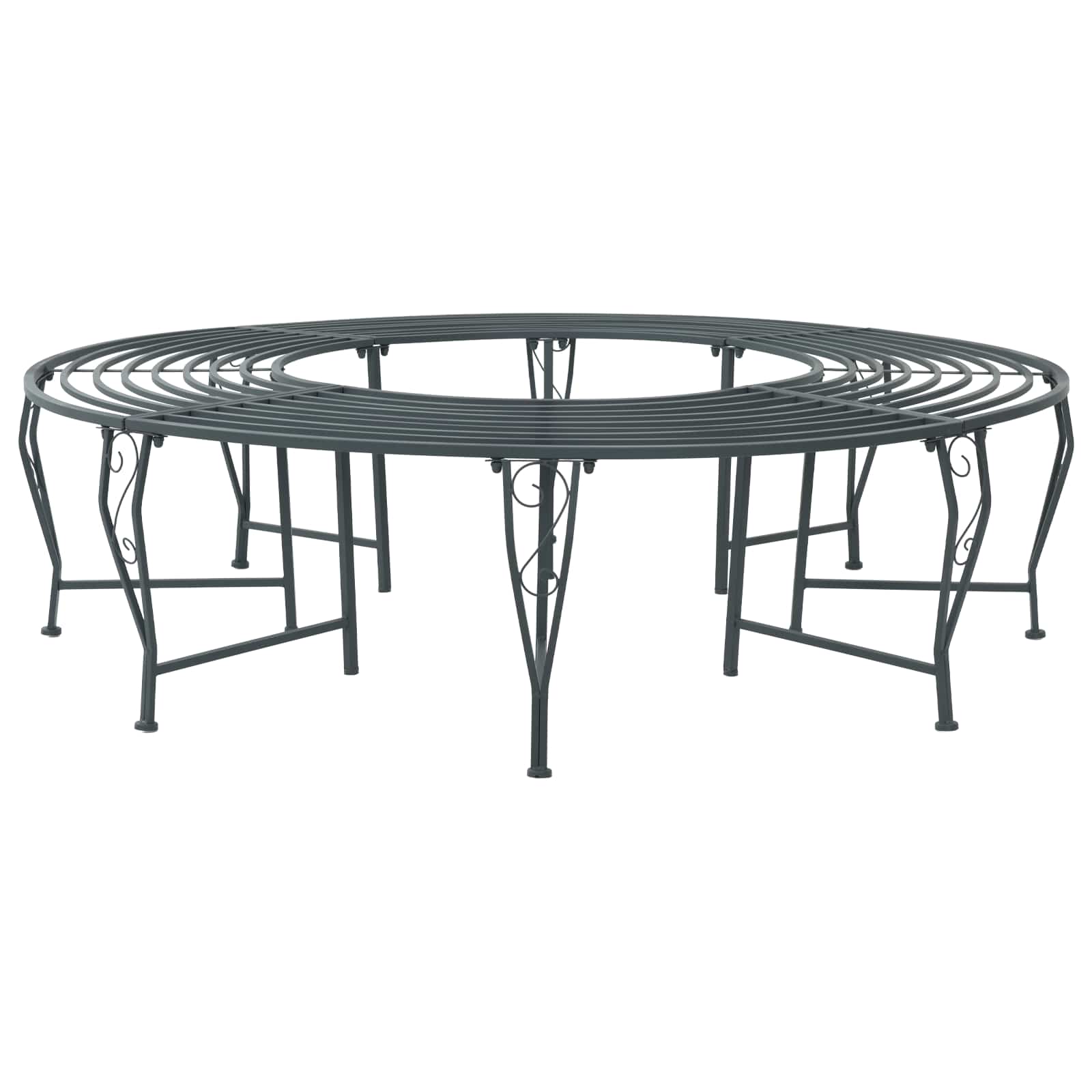 Banco de árbol para jardín, 8 plazas, acero gris plateado, ø 160 × 44 cm