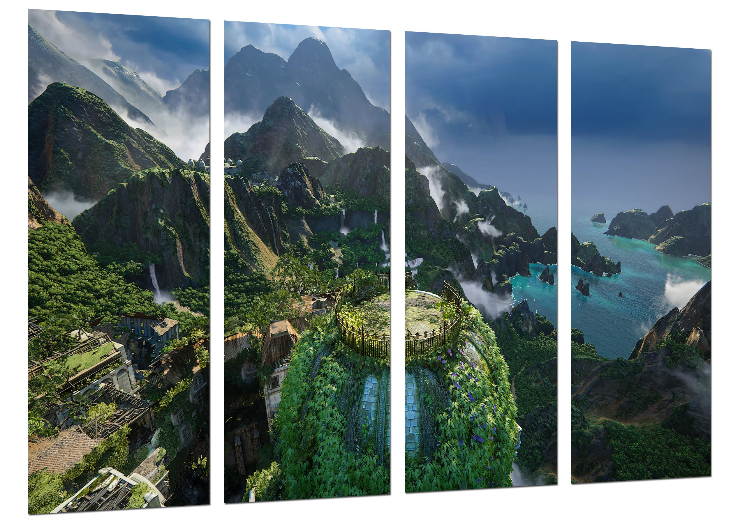 Set cuadros vídeo juego, uncharted 4, paisaje, impresión digital sobre madera
