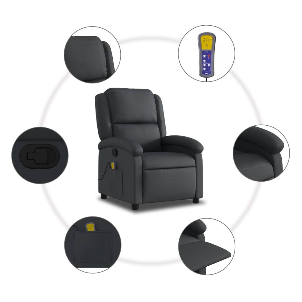 Fauteuil de Salon，Chaise，Fauteuil de massage inclinable noir cuir véritable - 6