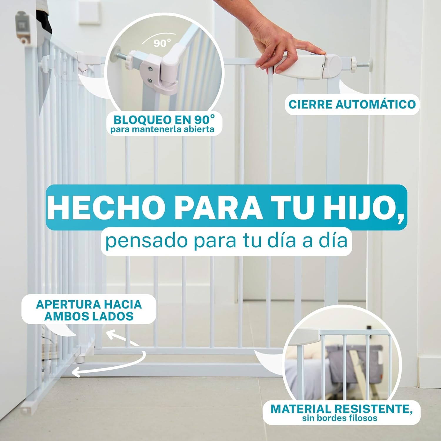 ALMAR Baby Barrera de Seguridad 67-74cm Blanco | Facil Montaje sin Tornillos para Puertas, Pasillos o Escalera para Niños o Mascotas - 5