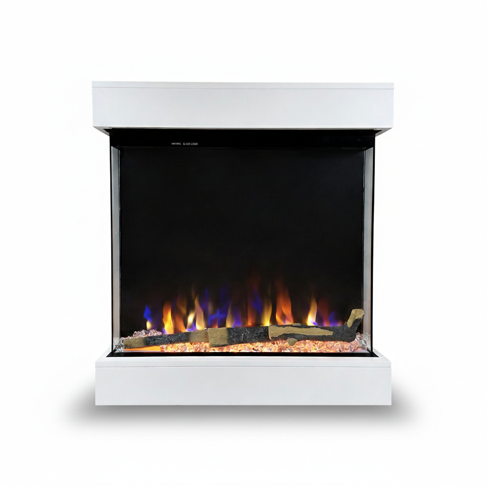 Tempo Style – Kominek elektryczny CALLIOPE w kolorze białym ze zintegrowanym głośnikiem Bluetooth | Efekt prawdziwego ognia 750–1500 W