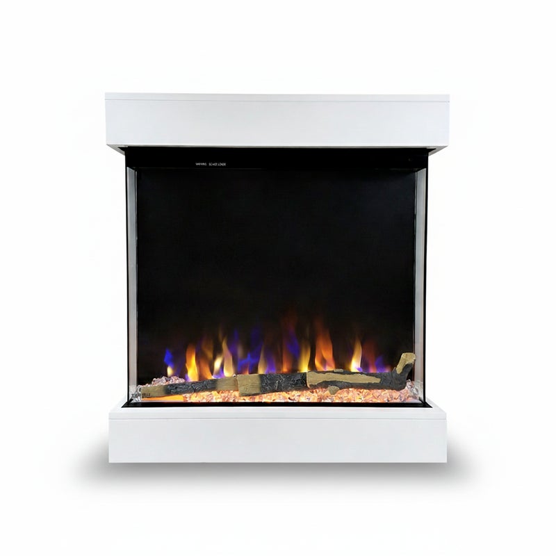 Tempo Style – Kominek elektryczny CALLIOPE w kolorze białym ze zintegrowanym głośnikiem Bluetooth | Efekt prawdziwego ognia 750–1500 W