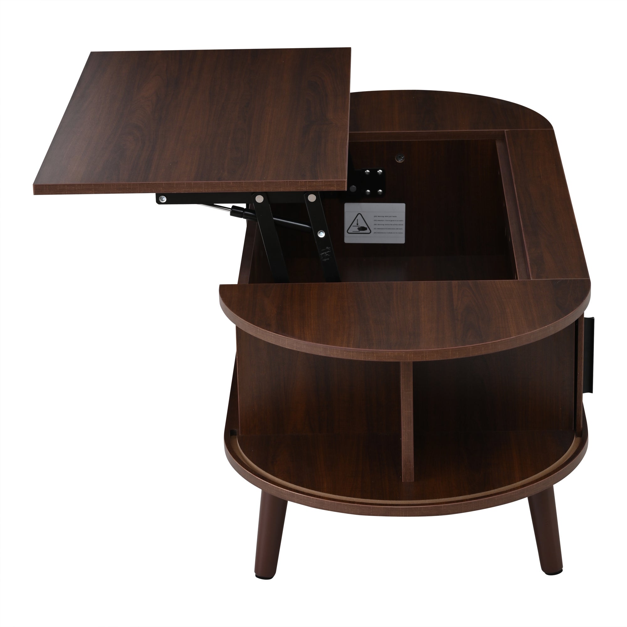 Table basse relevable 120x50x39.5 cm - 2 portes - Rangements cachés - Pieds en bois massif - Marron - 8