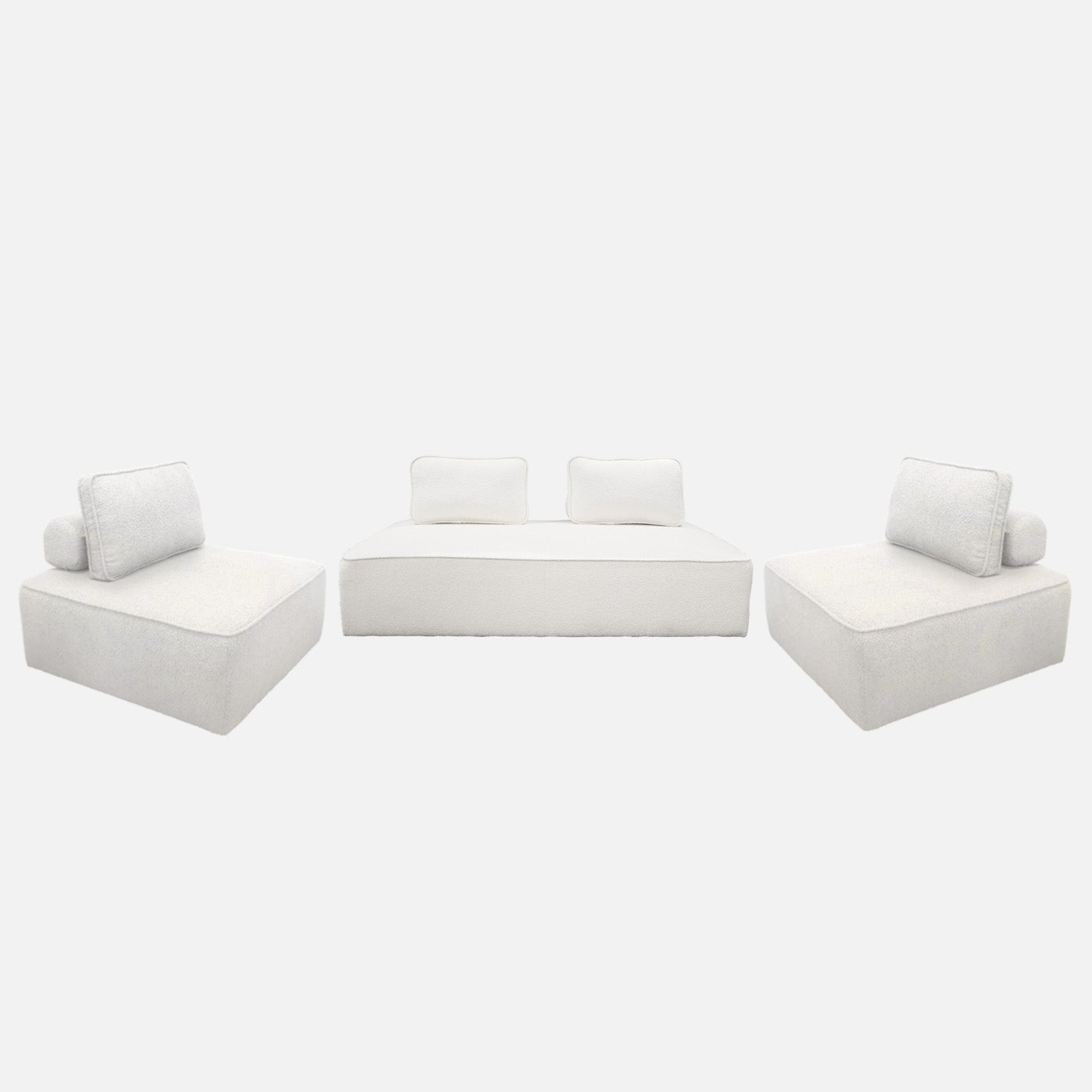 Divano Modulare In Bouclé Sweeek Bao - Set 4 Posti, Crema, Struttura Legno, 180x90x74 Cm, Stile Vintage
