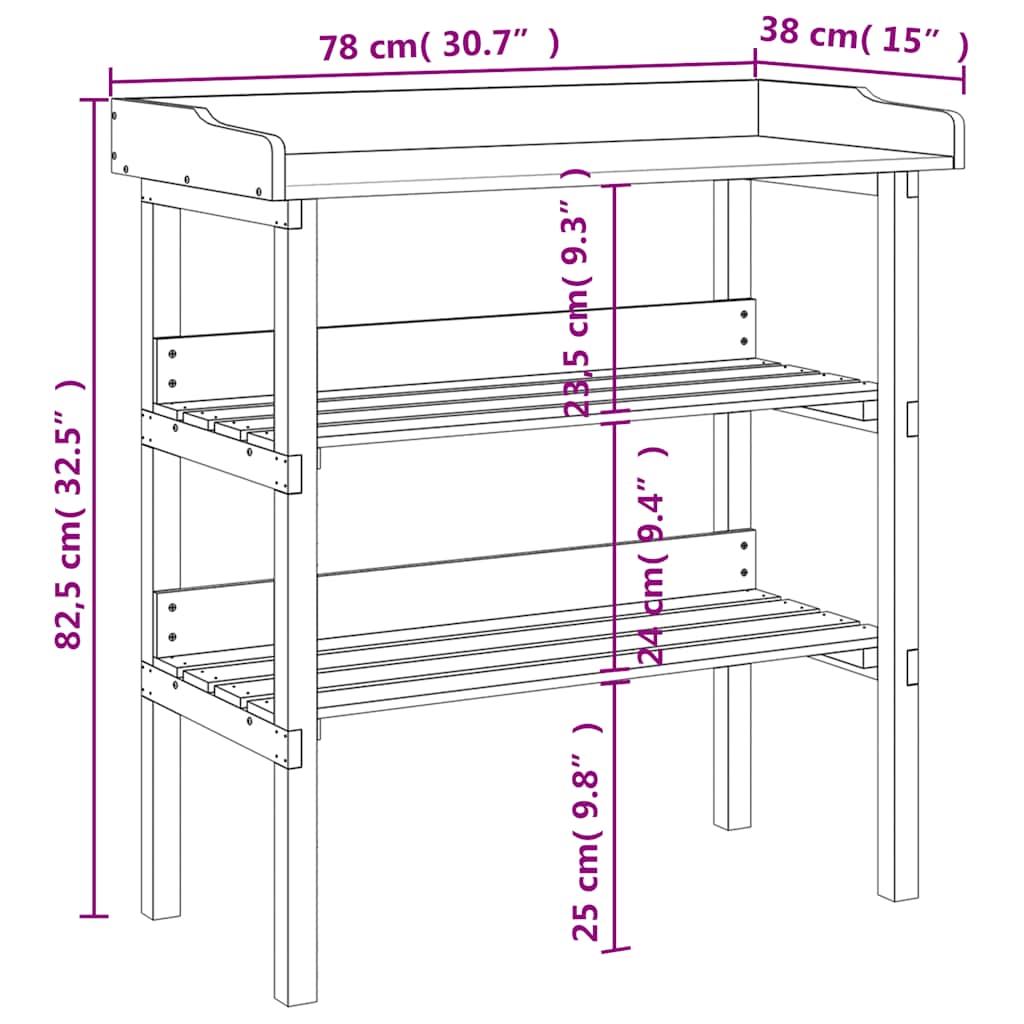 Table à plantes avec étagères, marron, en bois de sapin, pour le jardin, 78 × 38 × 82,5 cm - 9