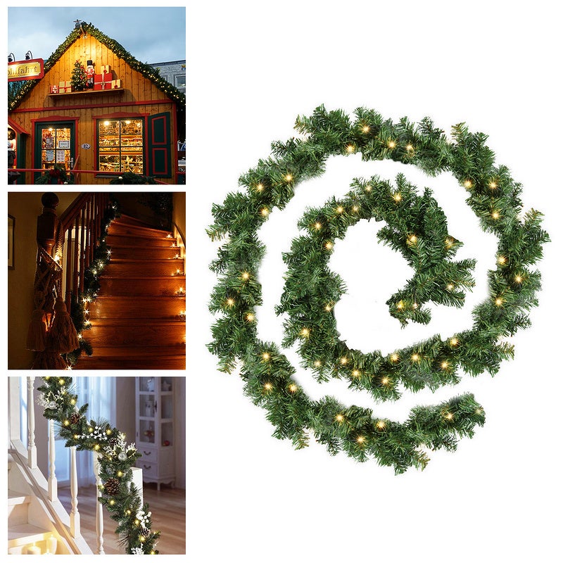 Guirlande De Noël Artificielle Avec Lumières LED - 152 Cm - Fonction Minuteur - Pour Escalier, Cheminée - 8