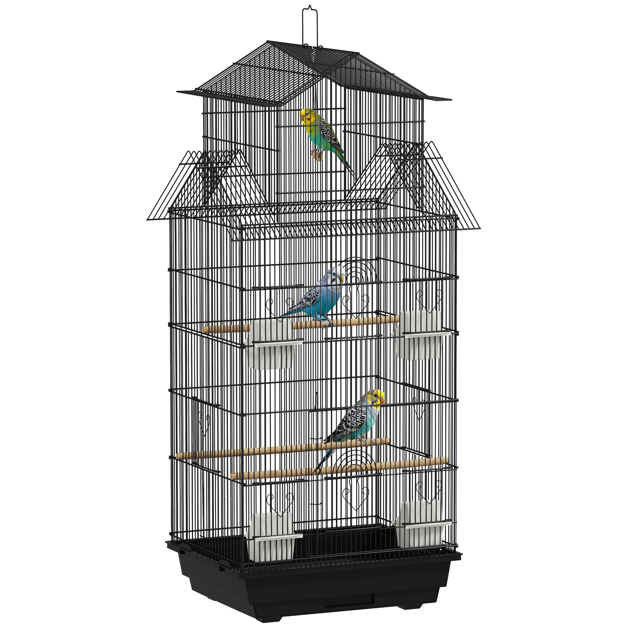 Merlin Cage PawHut Cage à oiseaux Acier, PP Noir 50.5x41x104 cm D10-062V03BK ...