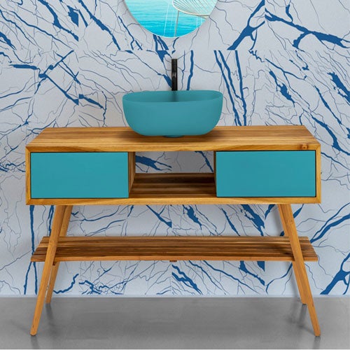 RAGABA LILLO Tavolo Consolle con Gambe Cabriole 65x35cm | Legno Massiccio di FSC, Facilità di Montaggio | Azzurro Gentile