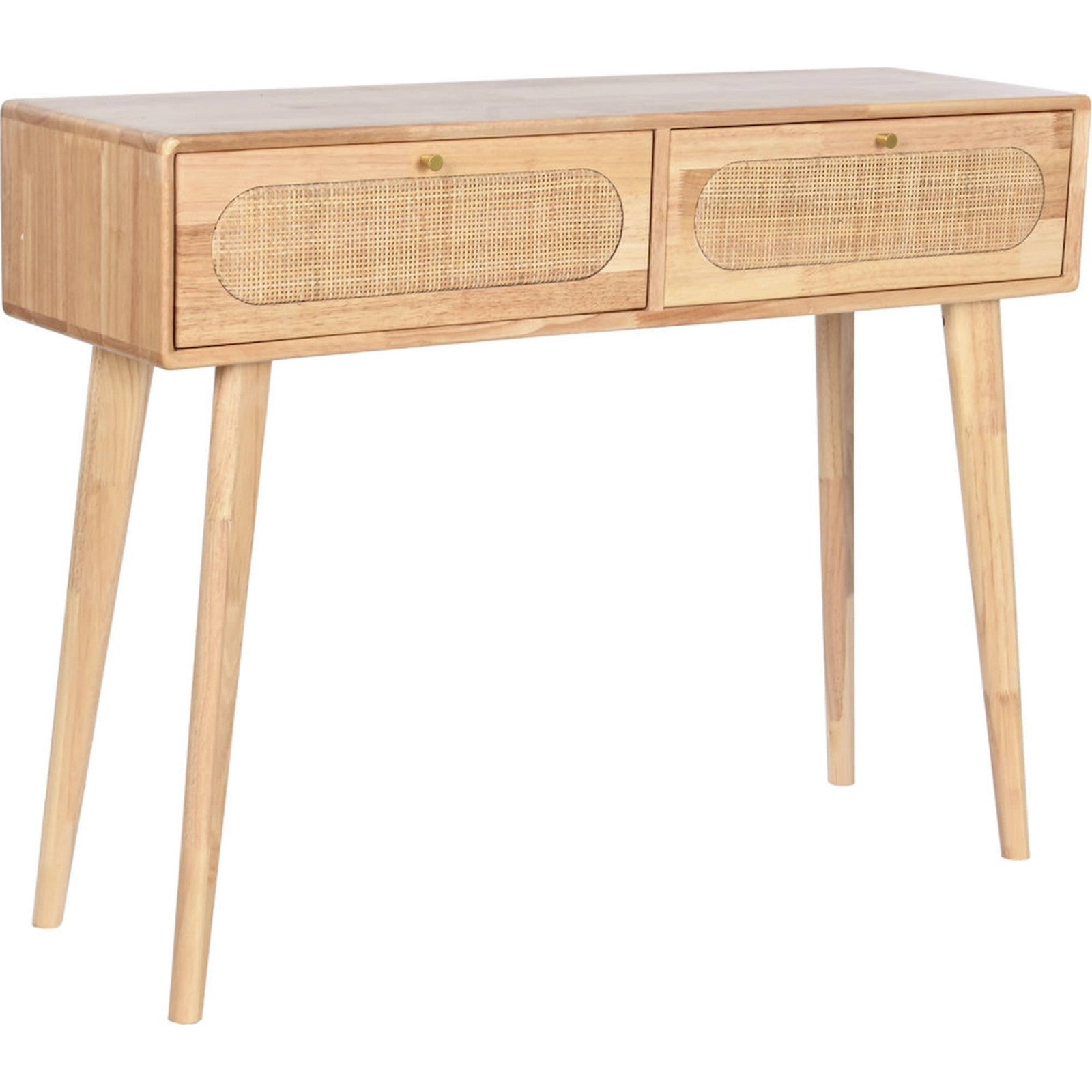 Console D'entrée En Pin Naturel Et Rotin Tressé – Design Scandinave Moderne 80 X 30 X 77.5 Cm – Idéale Pour Petits Espaces – Rangement Pratique Et Déco Chic