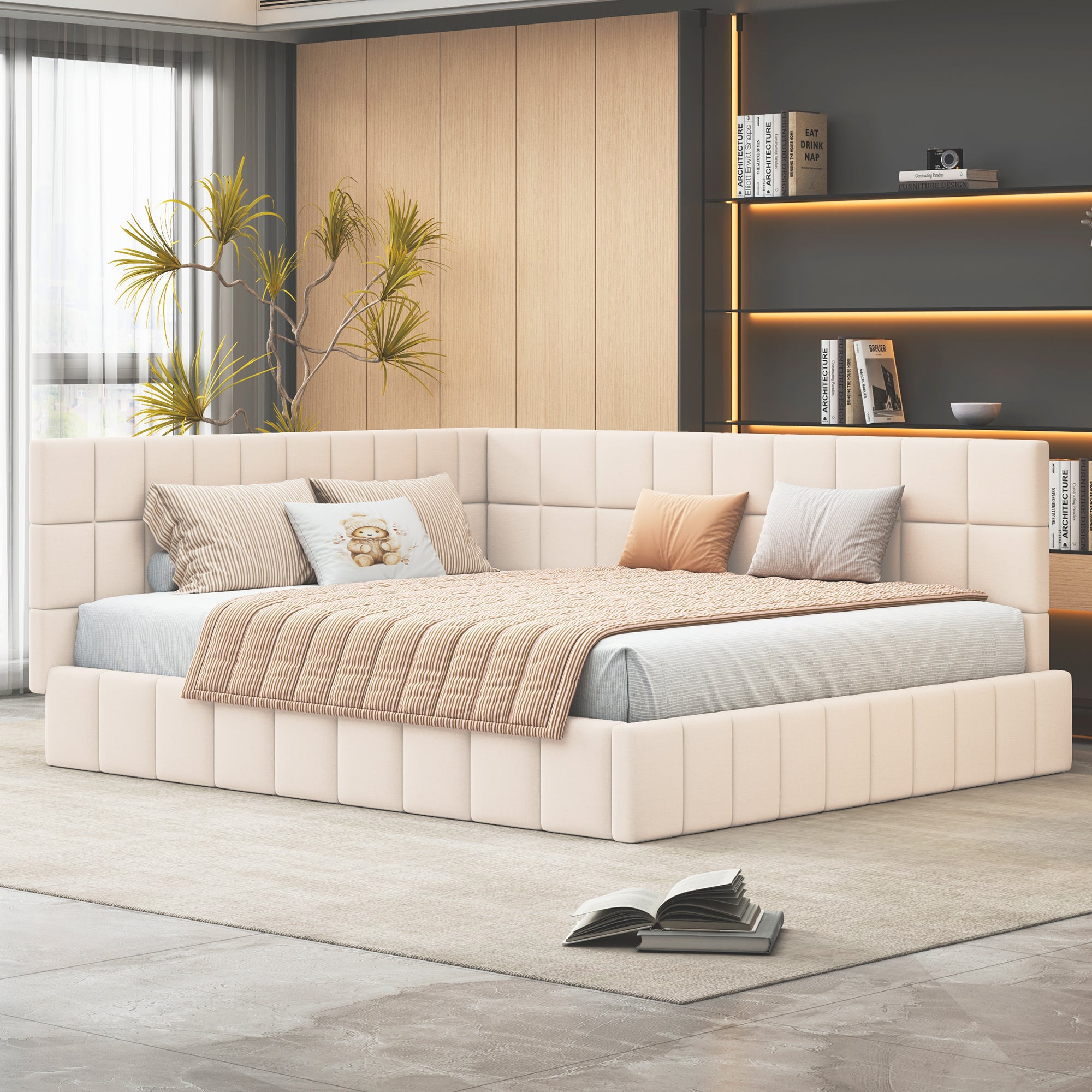 Sofa-lit-160x200-z-poduszką-Miękki-welur-Design-Mid-Century-Konwertowalny-sofa-łóżko-250-kg-ładowności