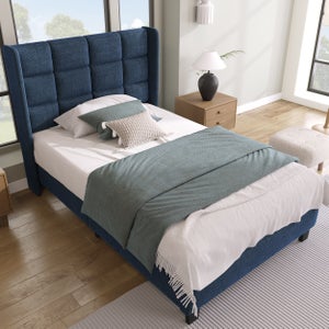 Novilla Rete Letto Singolo 90x190 con Testiera e Pediera, Struttura Letto a Doghe in Legno, Spazio di Archiviazione Sotto al Letto, Adatto per Molti Tipi di Letti e Materassi, Bianco