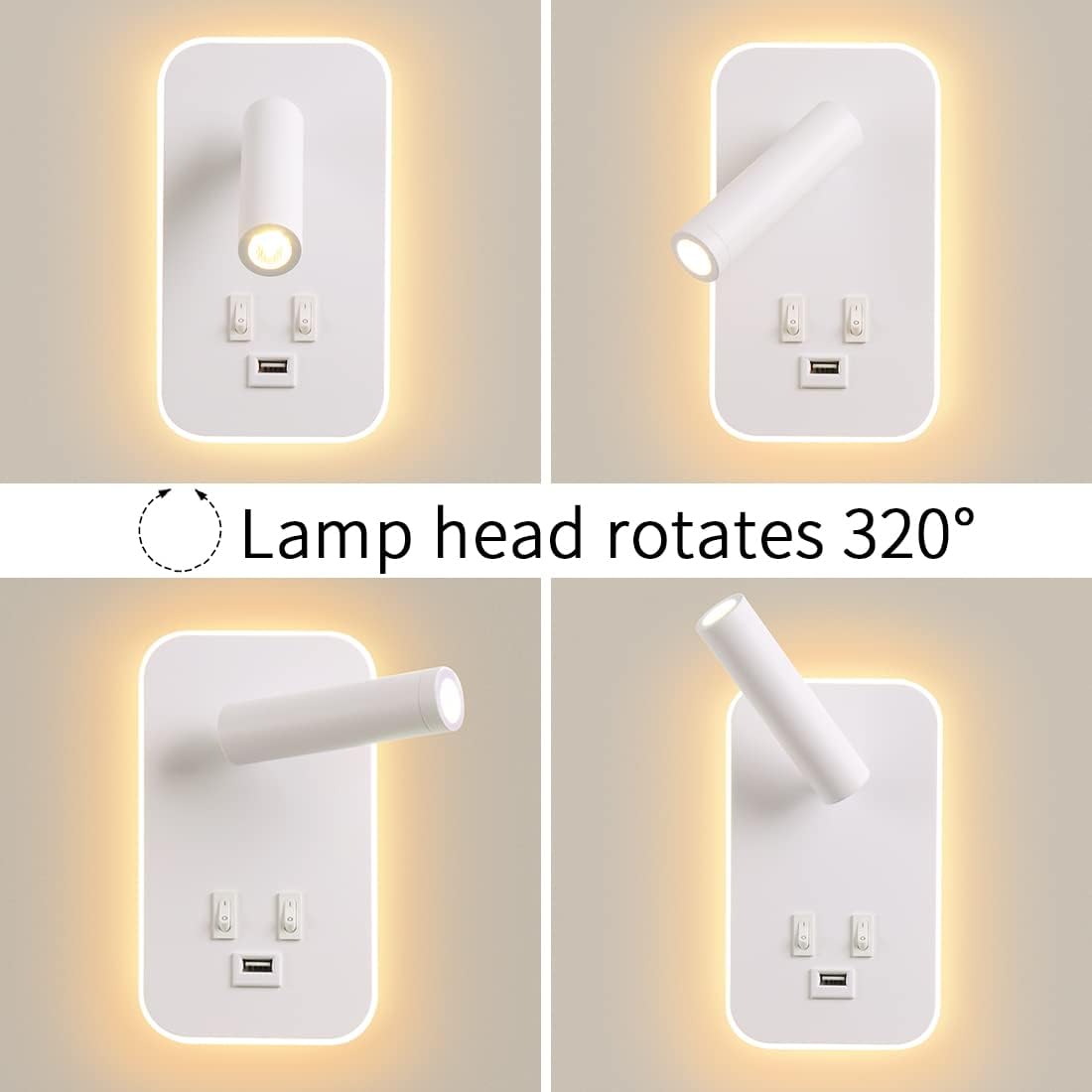 2 Appliques Murales LED Avec Port USB – Liseuse Réglable 360° – Pour Chambre, Couloir, Chevet