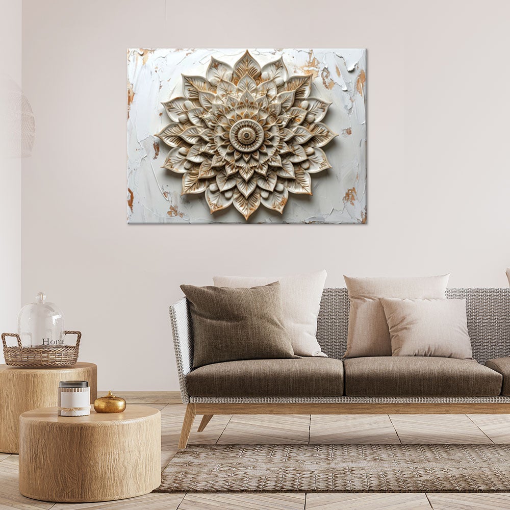 Obraz do salonu sypialni biura, Mandala Zen Spa Orientalny w beżu 90x60 - 2