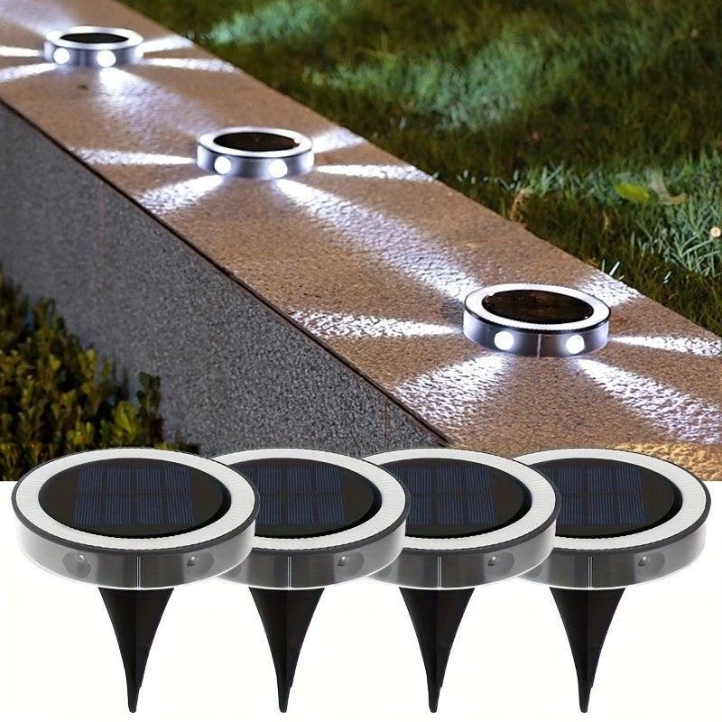 Zestaw 4 naziemnych lamp solarnych - Oświetlenie zewnętrzne ścieżek ogrodowych i dziedzińców | Nowoczesne oświetlenie krajobrazu | Lampy solarne